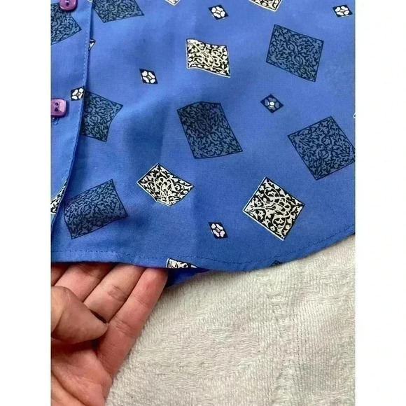 VTG Kathy Comelli Women's Blue Retro Blouse Button Up Top Sz Small Short Sleeve - Picture 6 of 9